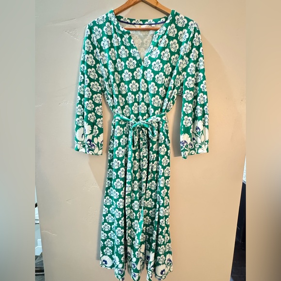 Boden Delilah Green Sapling Carnation Stamp Print Jersey Dress. Wmn’s Sz 14 Reg - Picture 3 of 13